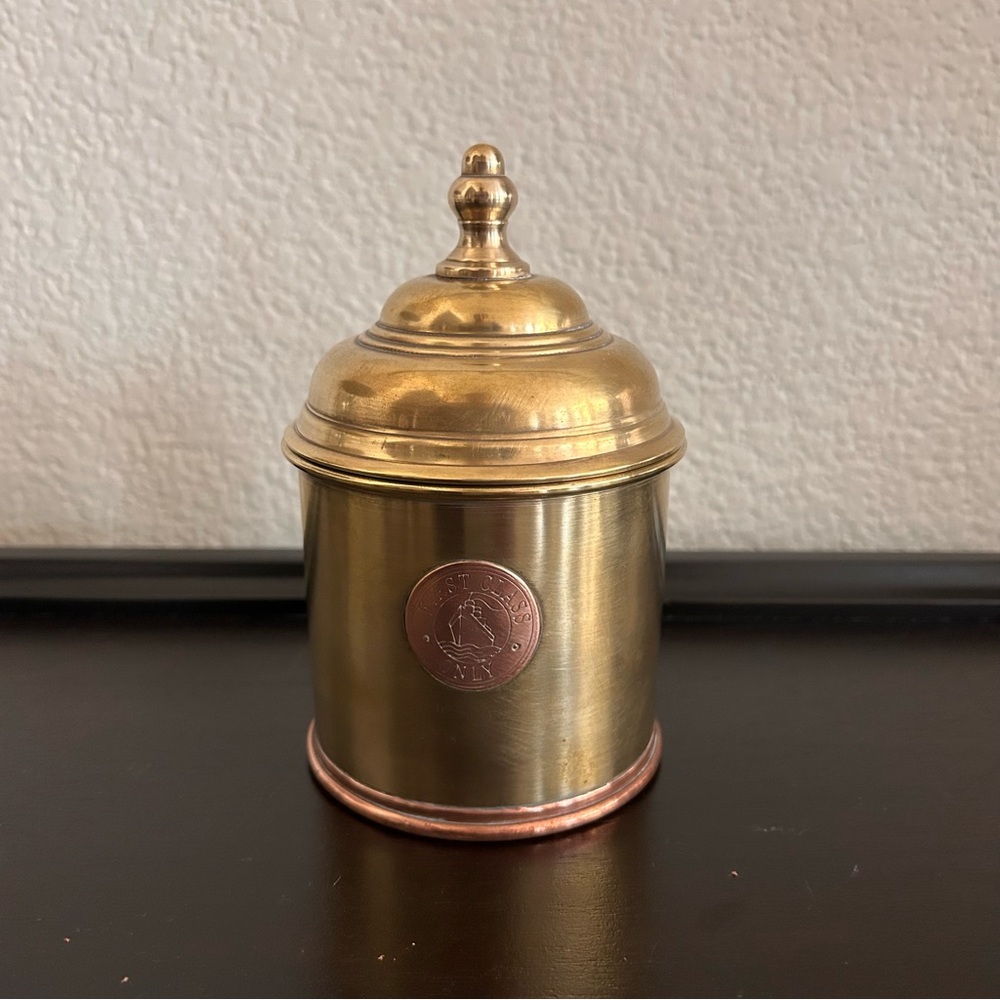 Vintage Holland America Line Brass Tobacco Jar w/ Ship Logo “First Glass Only”